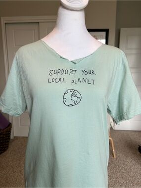 DEDICATED Support Your Local Planet Earthy Mint Green Organic Cotton T-Shirt | S